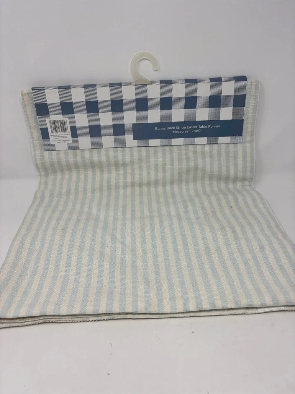 New Kirkland's | Cream & Light Blue Striped Bunny Table Runner 16x80